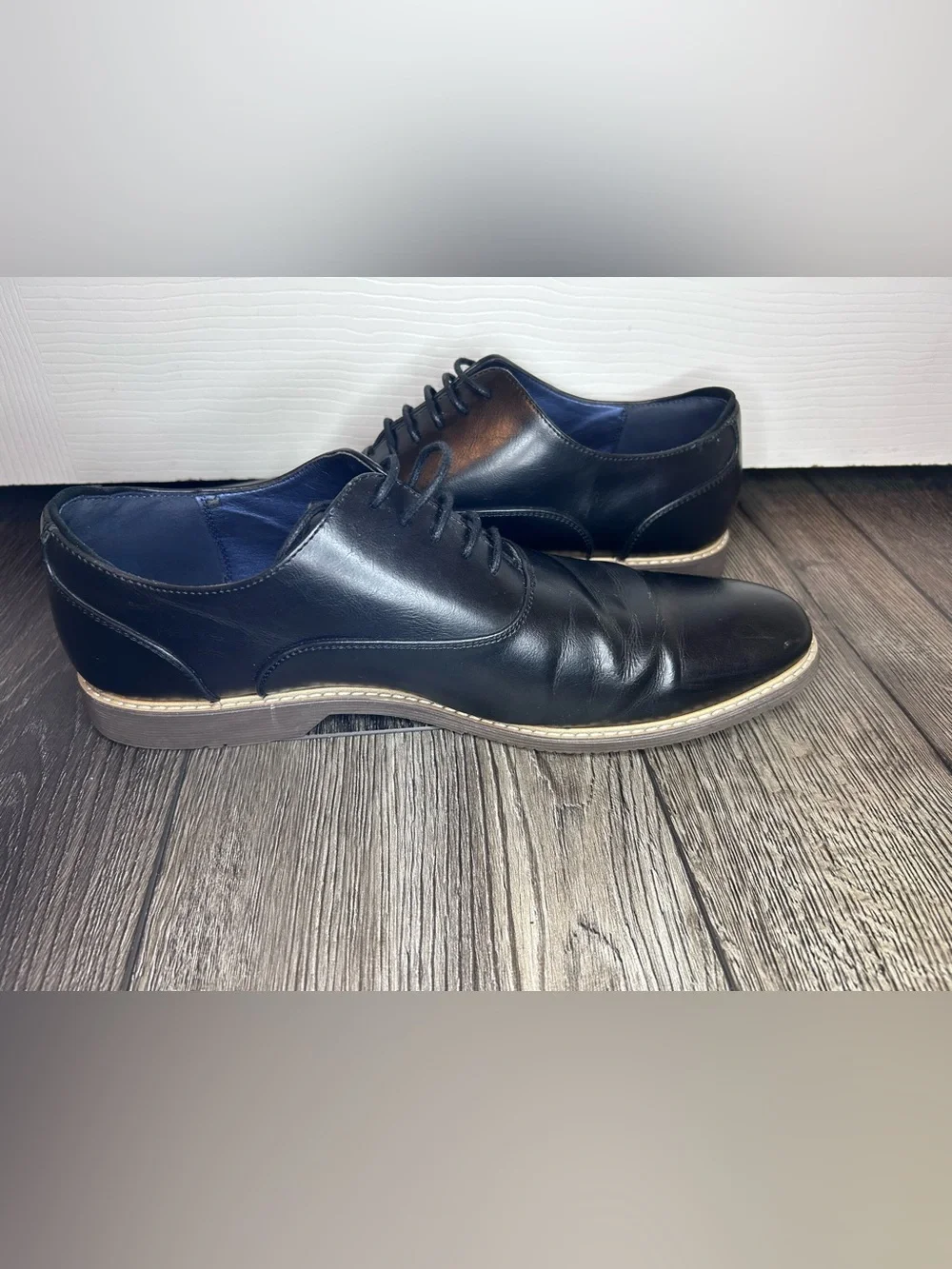 Steve Madden Black Cap Toe Oxford Leather Dress Shoes Men’s Size 10